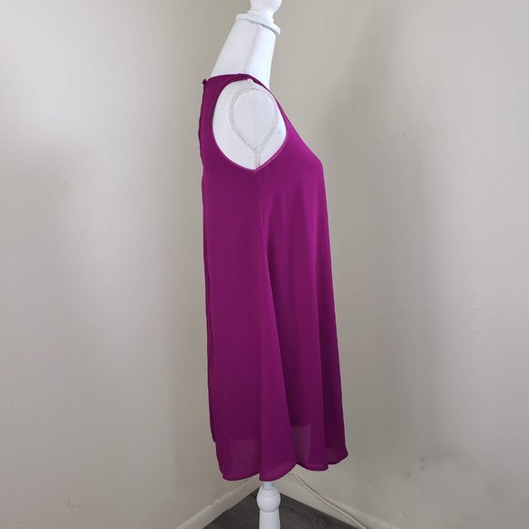 Lulu's Sleeveless Loose Chiffon Mini Shift Dress Fuchsia Pink Size Small - Picture 4 of 11